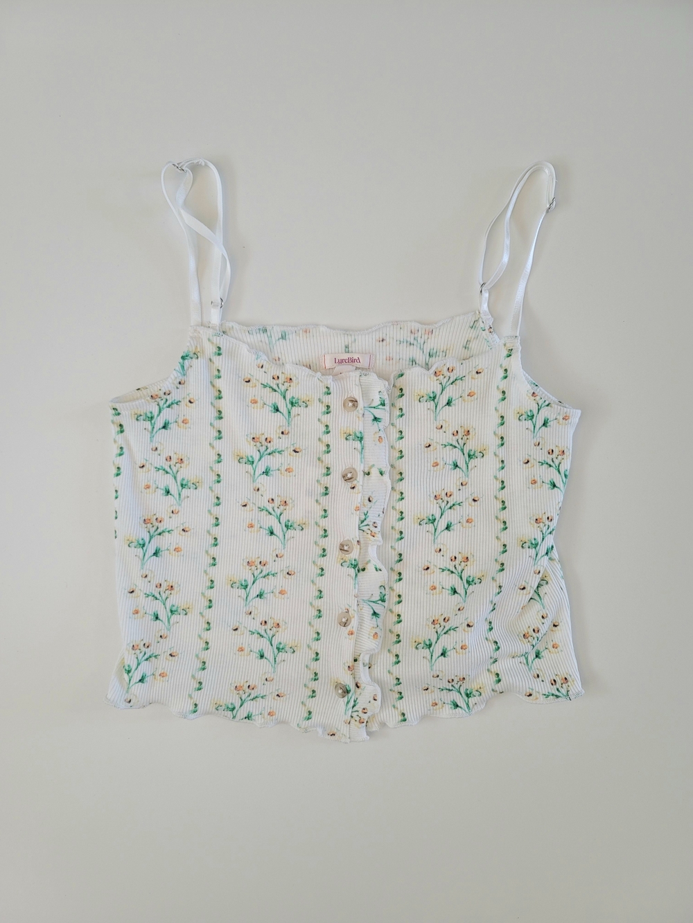Anthropologie LyreBird Printed Cotton Floral Button Front Rib Cami XS Romantic - Picture 4 of 8
